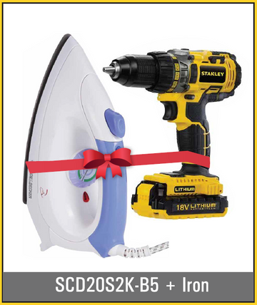 Stanley SCD20S2K-B5 18V 1.5Ah Cordless Drill Driver Kit + Free Iron Gift