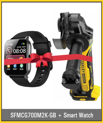 Stanley FATMAX SFMCG700M2K-GB 18V V20 Brushless 125mm Angle Grinder Kit + Free Smart Watch