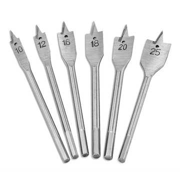 6-Piece Wood Flat Drill Bit Set (Spade Drill Bits) - 10mm to 25mm