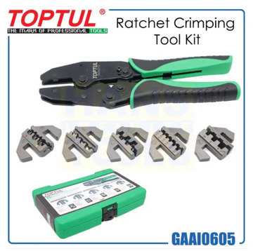 TOPTUL GAAI0605 6PCS Quick Interchangeable Ratchet Crimping Tool Kit – Professional Wire Crimper Set for Insulated & Non-Insulated Terminals, 0.5-16mm²