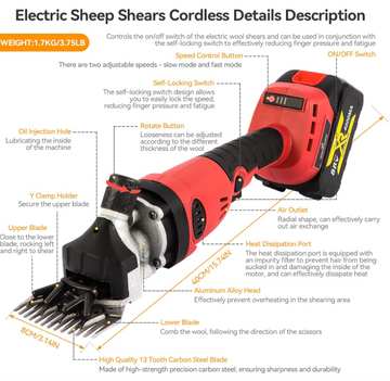 Cordless Sheep Shears, Heavy‑Duty Livestock Clippers with 21V 4.5AH Lithium Battery and Ergonomic Grip