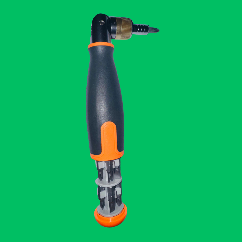 Giffex Multi‑Angle Ratchet Screwdriver – 90°/45°/180° Pivot Head, Forward/Reverse Lock, 10‑Bit Pop‑Out Storage
