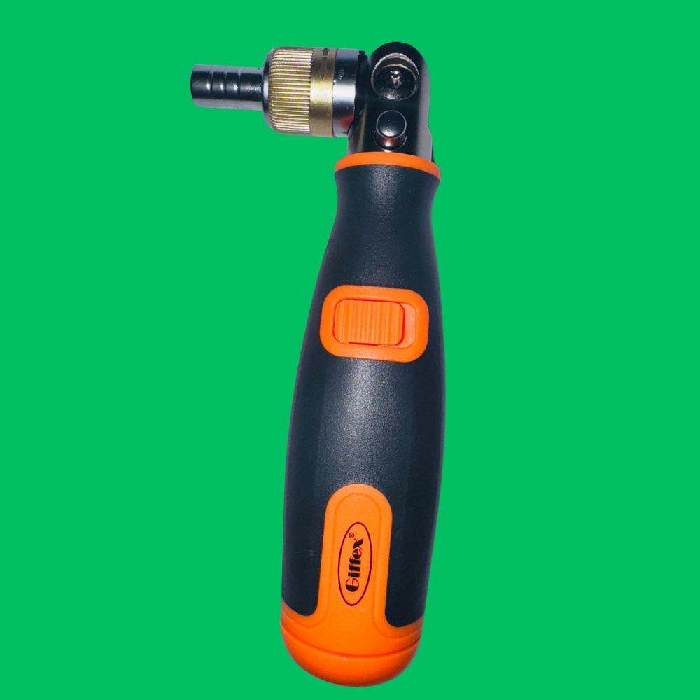 Giffex Multi‑Angle Ratchet Screwdriver – 90°/45°/180° Pivot Head, Forward/Reverse Lock, 10‑Bit Pop‑Out Storage
