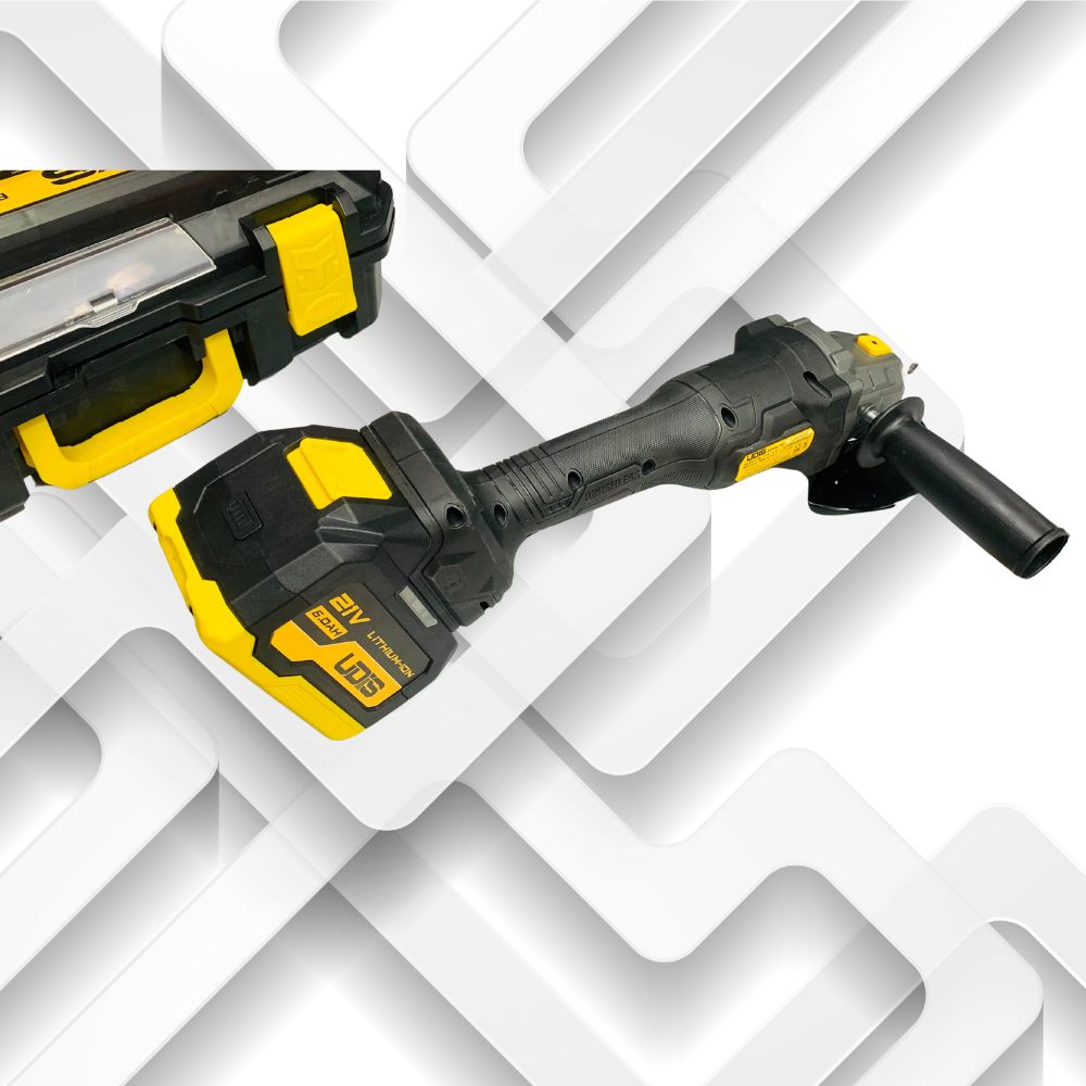 Cordless Angle Grinder – Brushless 21V, 6.0Ah Li-ion, 115mm (4½"), 9500 RPM, LED Light, Carry Case AGAX-21BL-115 UDIS