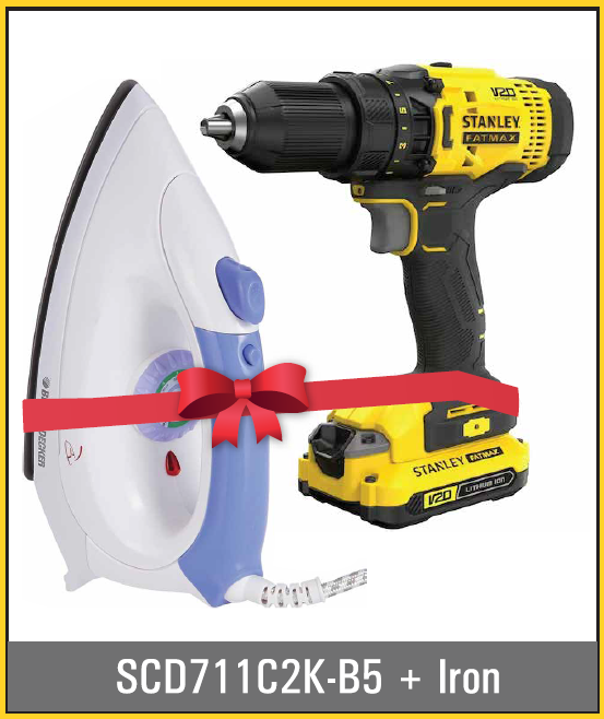 Stanley FATMAX SCD711C2K-B5 18V V20 Hammer Drill Driver Kit + Free Iron Gift