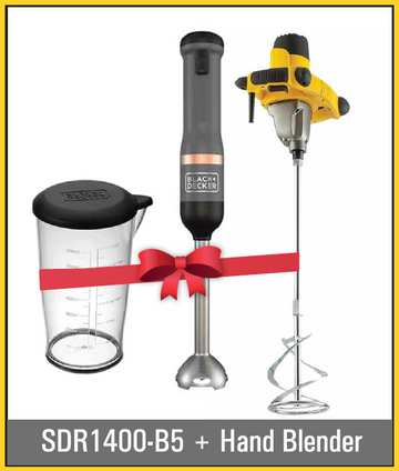 Stanley SDR1400-B5 1400W 2‑Gear Mud/Paint Mixer + Free Hand Blender Gift