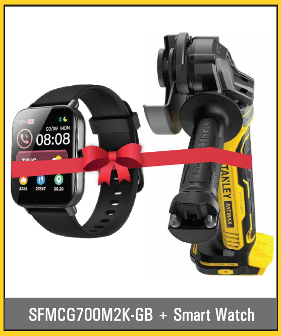 Stanley FATMAX SFMCG700M2K-GB 18V V20 Brushless 125mm Angle Grinder Kit + Free Smart Watch