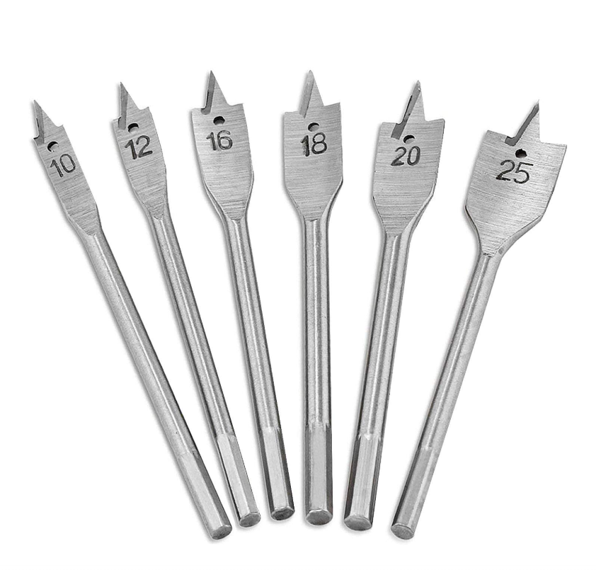 6-Piece Wood Flat Drill Bit Set (Spade Drill Bits) - 10mm to 25mm