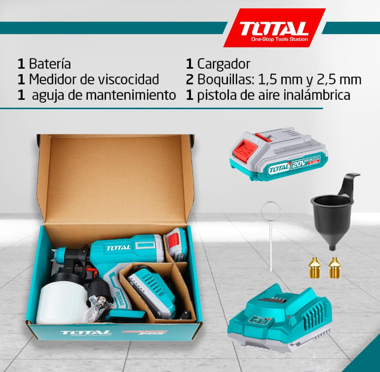 Total P20S 20V Cordless Paint Spray Gun Kit – TSGLI20406 Rechargeable, Battery & Charger Included