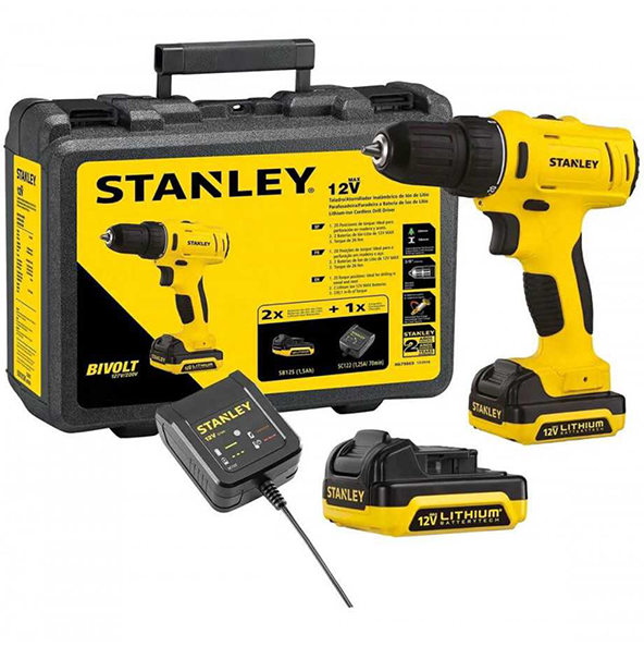 Stanley 12V Cordless Percussion Hammer Drill & Screwdriver (SCH121S2K-B1) – 10mm, 2-Speed, with 2 Batteries & Kit Box