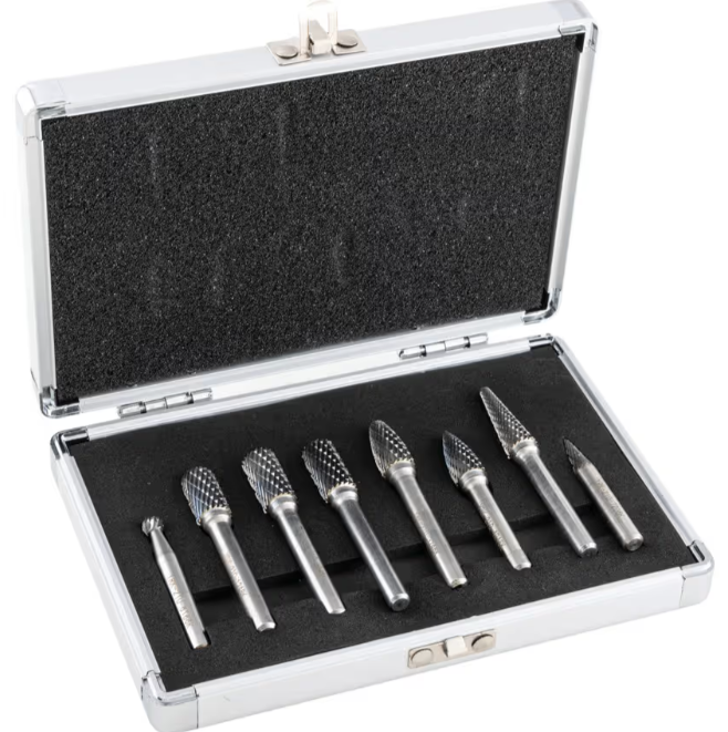 8PCS Tungsten Carbide Rotary Burr Set – Double Cut, 1/4" (6mm) Shank for Metalworking, Woodworking & Grinding