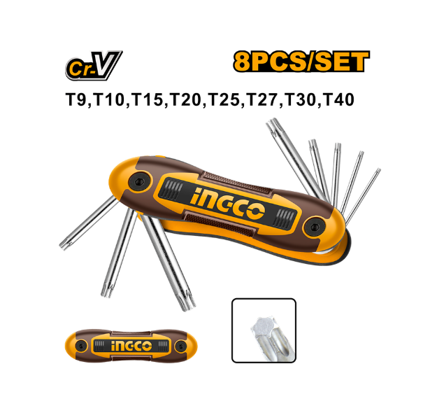 Ingco HHK14083 Pocket Torx Key Set, 8pcs (T9–T40), Cr‑V Foldable
