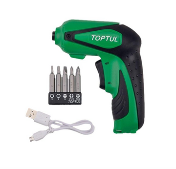 TOPTUL KPDB0803 3.6V USB Cordless Screwdriver, 1/4" Hex, 3Nm, 0–350RPM