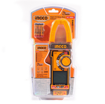 INGCO DCM66001 Digital AC Clamp Meter – True RMS, 4000 Counts, 600A AC, NCV, LowZ, Flashlight