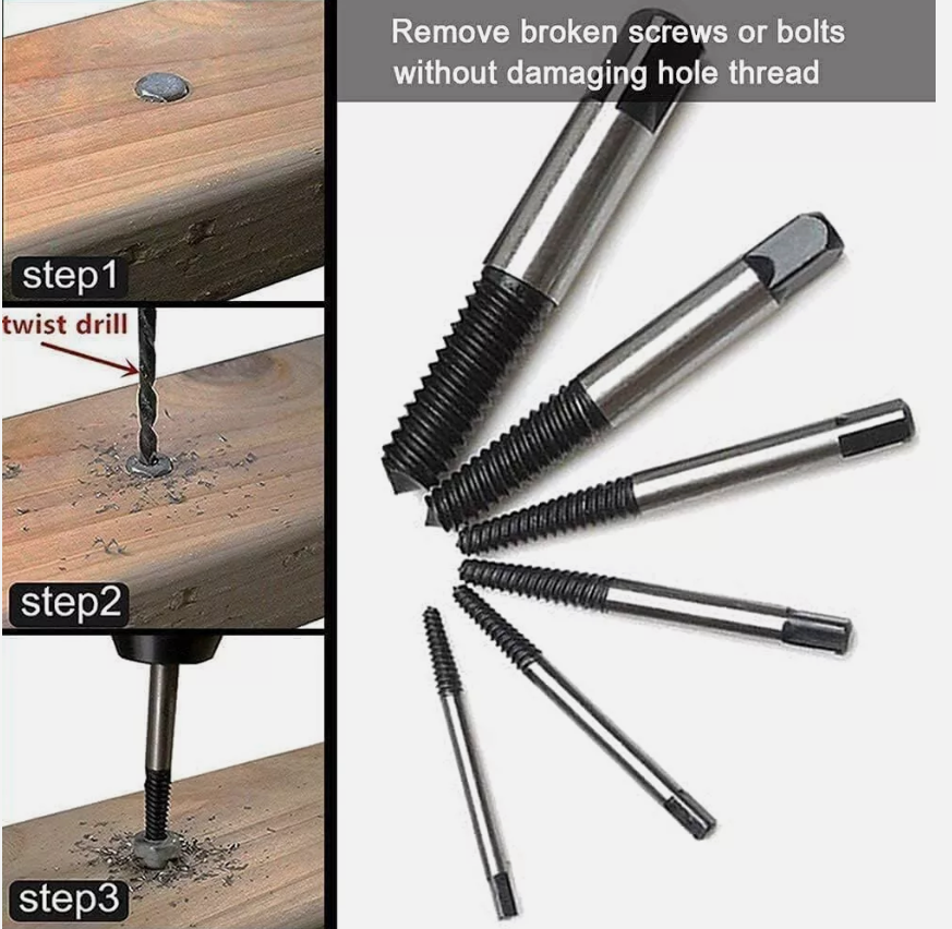 5‑Piece Screw Extractor Set, M3–M18 Range, Left‑Hand Spiral, Storage Box