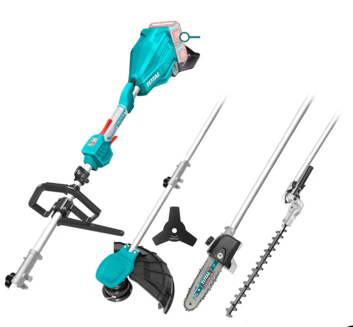 TOTAL TSTLI2040386 40V Cordless Multi‑Tool Garden Kit – Brushless, 2×20V 4.0Ah Batteries, Trimmer/Brush Cutter/Pole Saw/Hedge Trimmer
