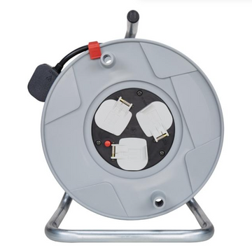 Cable Reel 50m 3-Way Socket, Standard Series, Grey/Black, Overload Protected