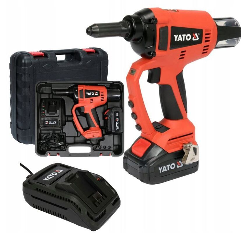 YATO YT-82955 18V Cordless Brushless Rivet Gun, 20,000 N Pulling Force, 2.4–5.0 mm Capacity, 25 mm Stroke, 1×3.0Ah Battery + Charger Included