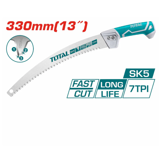 TOTAL Professional 13" (330mm) SK5 Carbon Steel Pruning Saw - Fast Cut, Long Life, Hardened 7 TPI Blade - THT5113306