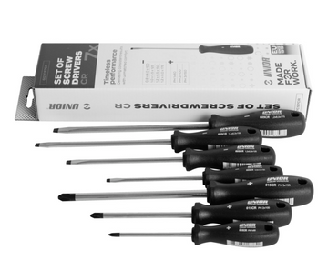 Unior 7‑piece Screwdriver Set CR (PH & Flat) with ergonomic Three‑Component Handles — 607CS7CR