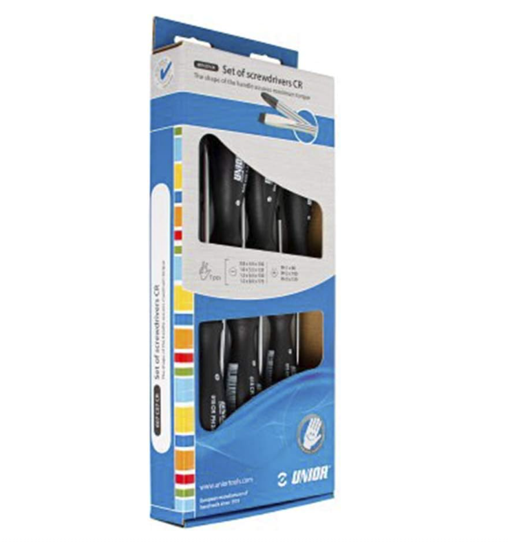 Unior 7‑piece Screwdriver Set CR (PH & Flat) with ergonomic Three‑Component Handles — 607CS7CR