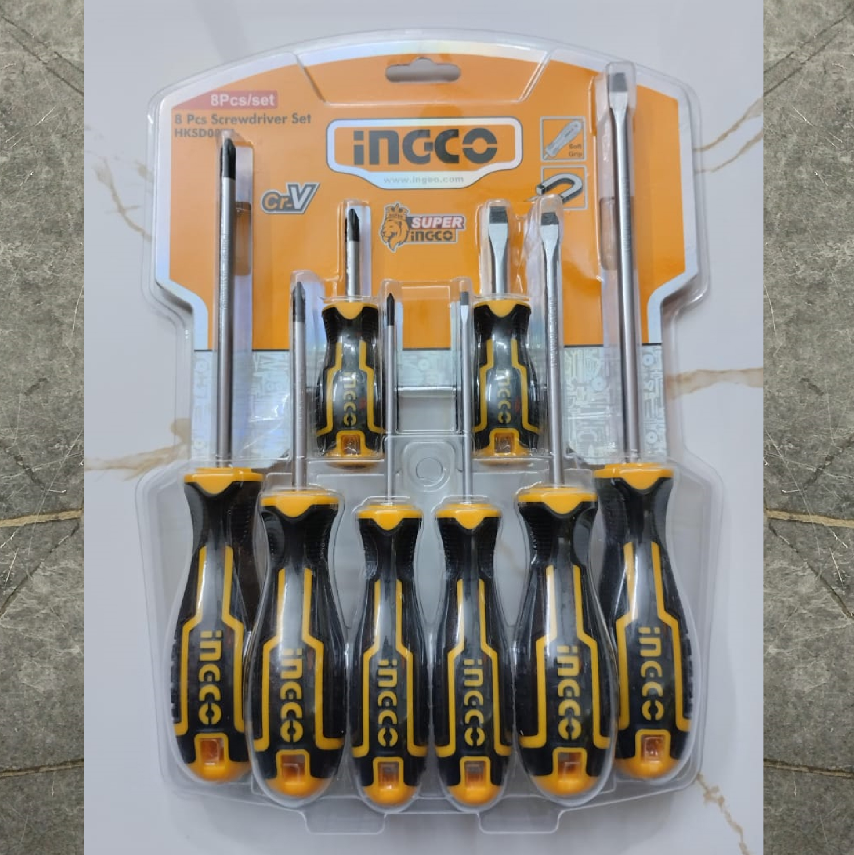 INGCO 8‑Piece Screwdriver Set, CR‑V Phillips & Slotted, HKSD0828.