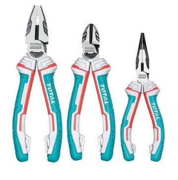 TOTAL 3‑Piece High‑Leverage Pliers Set, Cr‑V Steel — 8" Combination, 7" Diagonal, 6" Long Nose (THT2K0301S).