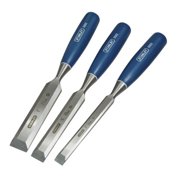 Stanley 5002 Series Wood Chisel Set, 3‑Piece Bevel‑Edge, High‑Carbon Steel, 12/18/25 mm (Model 0‑16‑128)