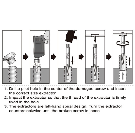 5PCS Screw Extractor Set TOPTUL JGAW0501  CR-MO, Left-Hand Spiral
