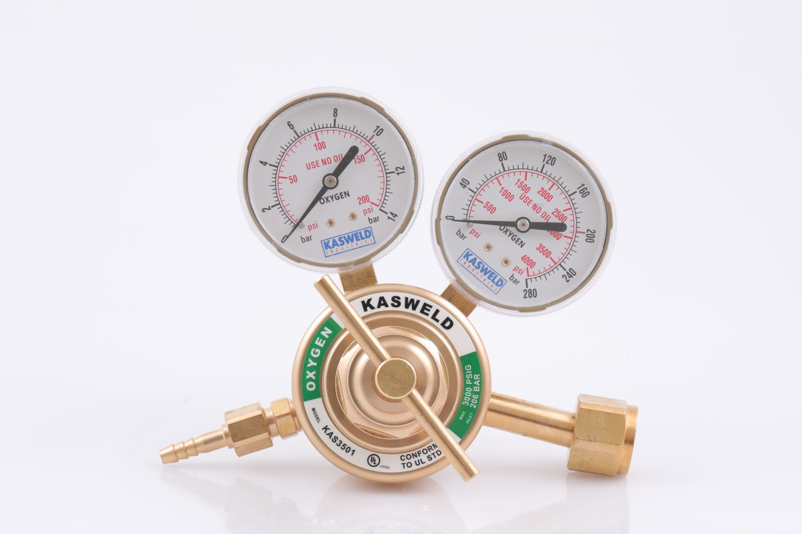 Oxygen Regulator – Heavy-Duty Brass, Dual Gauge, UL Certified